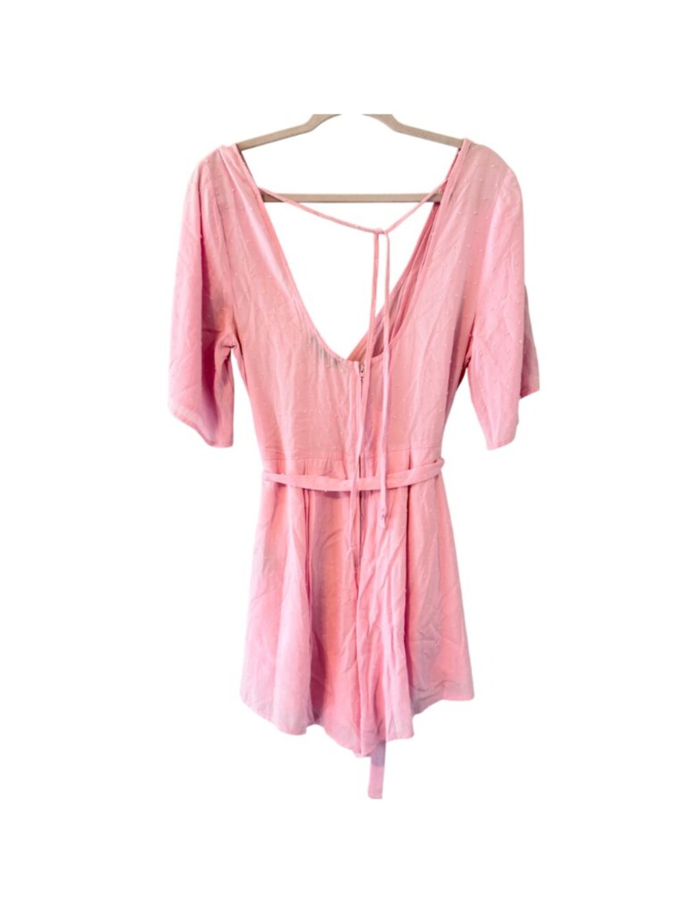 Trixxi Womens Pink Surplice Romper With Waist Tie Sz Medium Short Sleeves. NWT - Picture 10 of 12